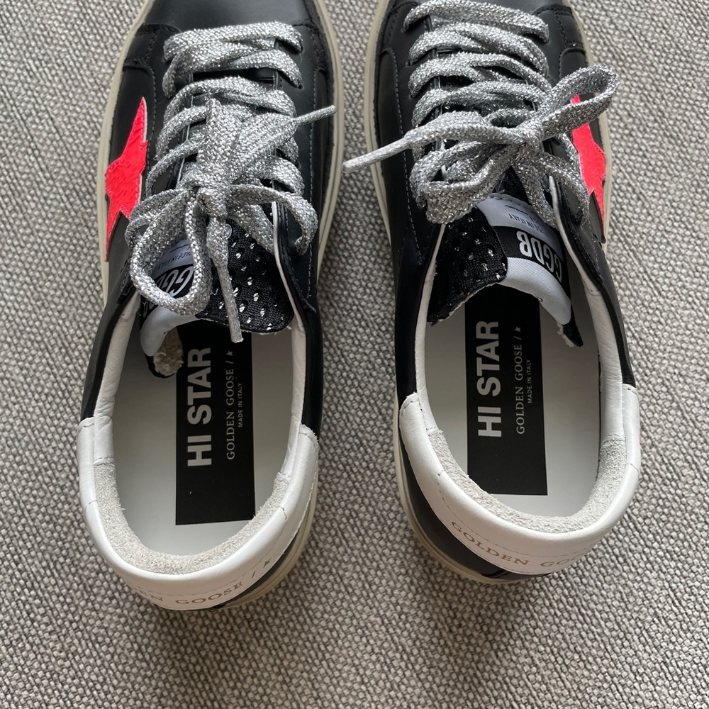 Golden Goose Black Sneakers with Red Star and Silver Laces - Picture 10 of 16
